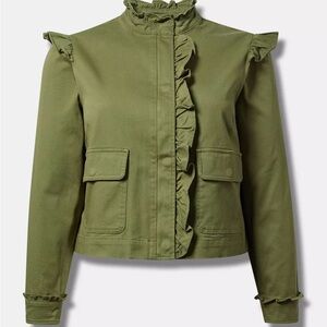 Torrid Olivine Lightweight Twill Ruffle Utility Jacket